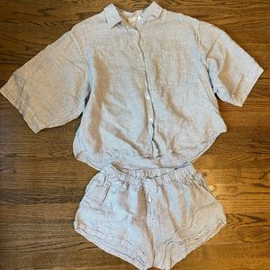 Deiji Studios 03 100% Linen Striped Pajama Set